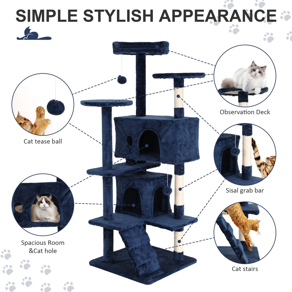 70 Inch Navy Blue Multi-Level Cat Tree with Scratching Posts N9008