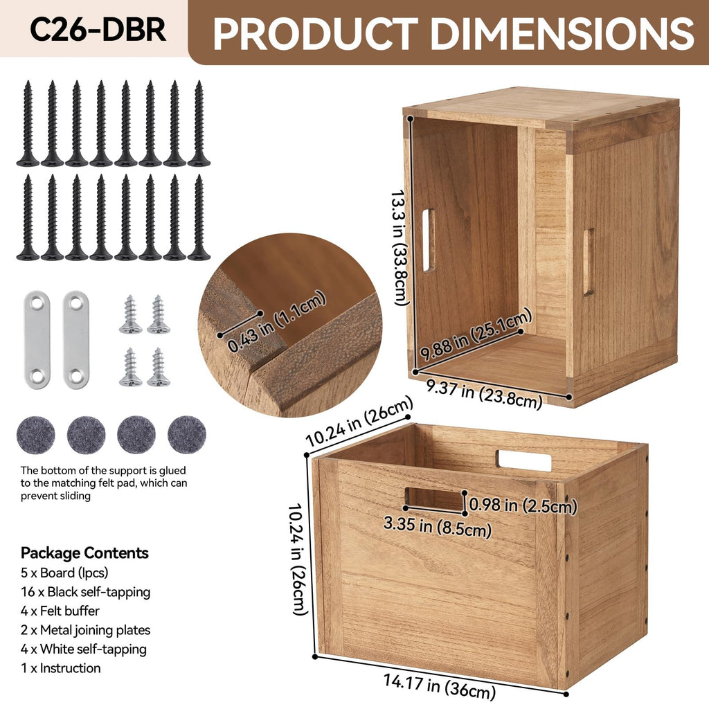 Brown Stackable Wood Storage Cube with Handles Z4366