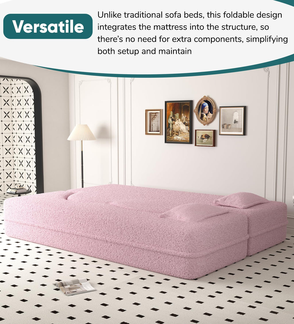 78" Full Size Pink Folding Sofa Bed T50584