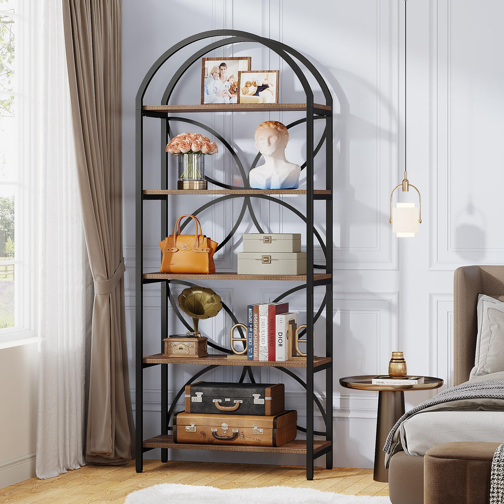 75 Inch Tall Arched 5-Tier Bookshelf O499276