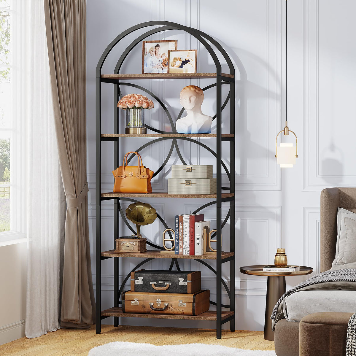 75 Inch Tall Arched 5-Tier Bookshelf O499276