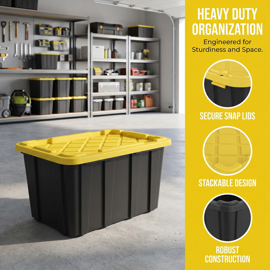 6 Pack 27 Gallon Heavy Duty Plastic Storage Bins with Lids O538