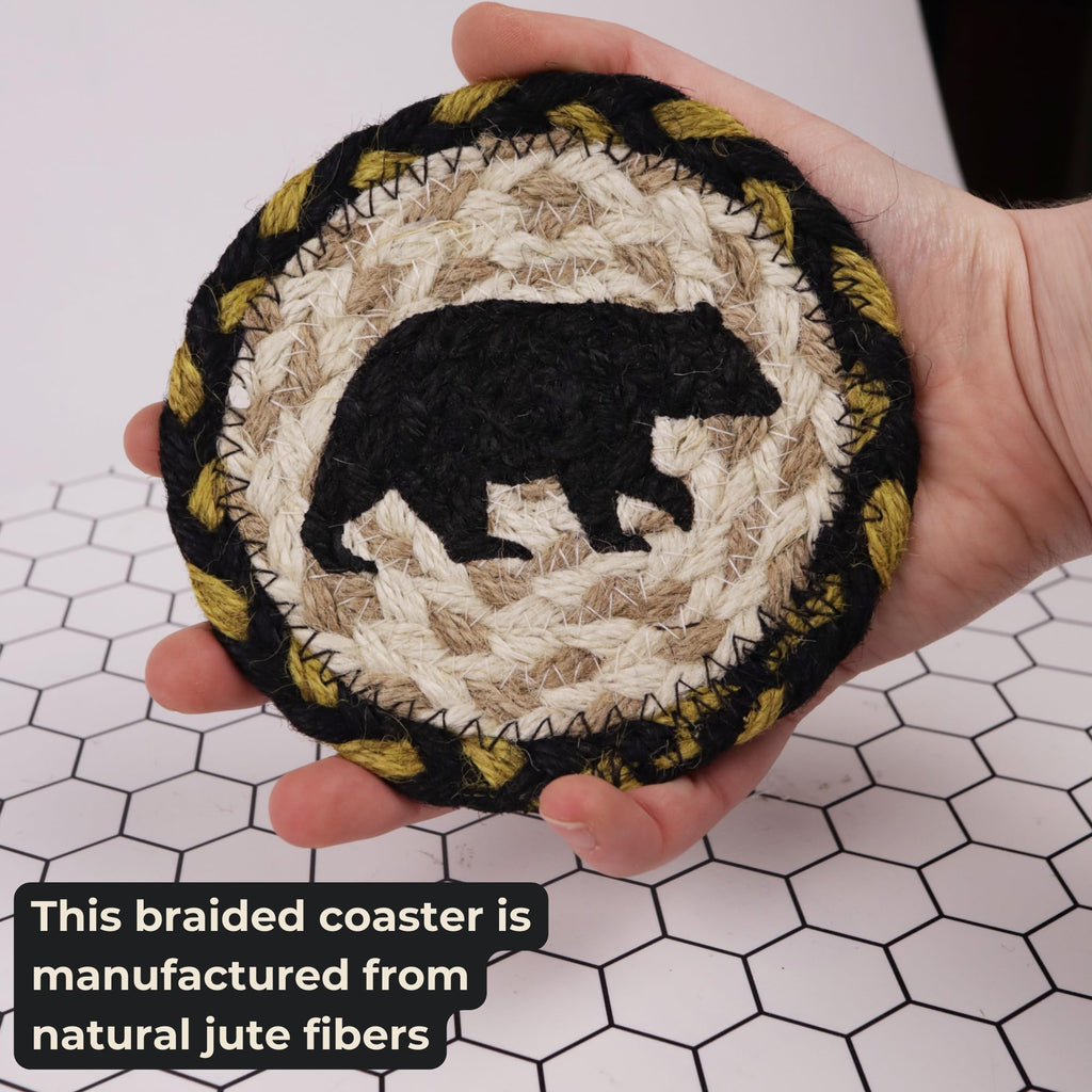 Braided Jute Coasters with Black Bear Design, Set of 2 Z120695