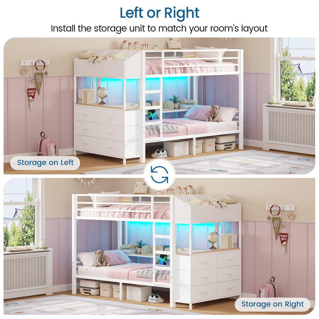 Twin Over Twin Bunk Bed with 6 Storage Drawers, Shelves, LED Lights and Ladder G58625