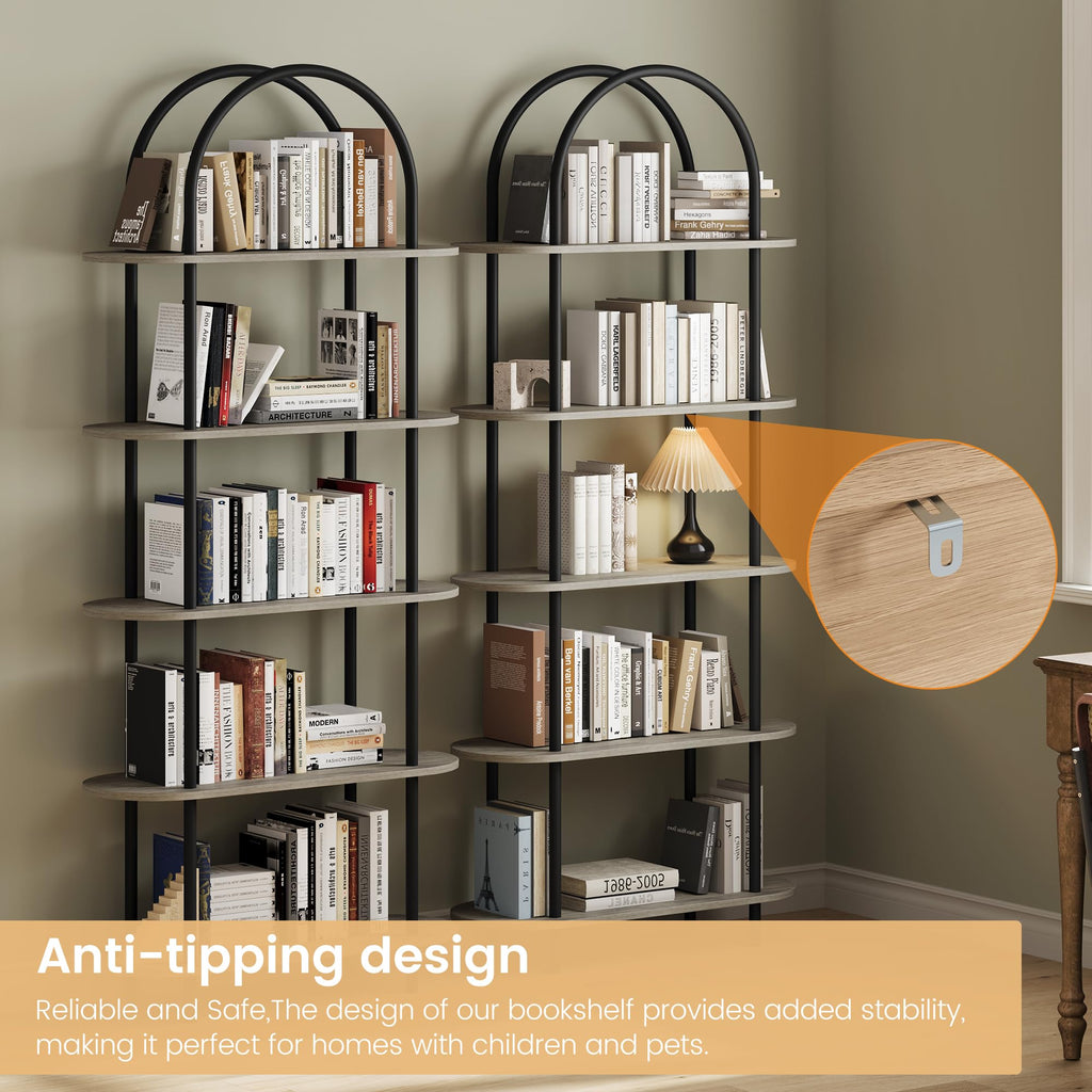 5-Tier Open Arched Bookshelf with Metal Frame N222955