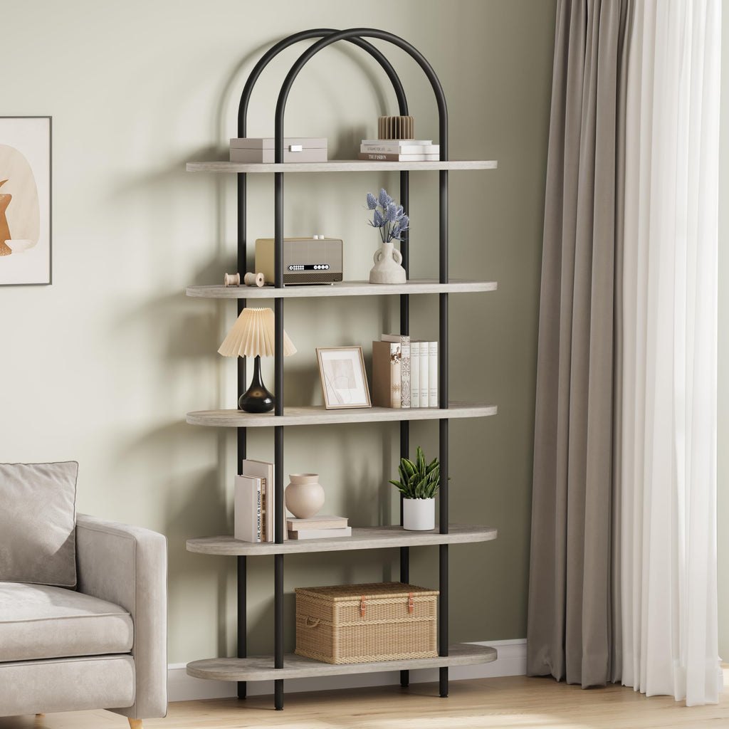 5-Tier Open Arched Bookshelf with Metal Frame N222955