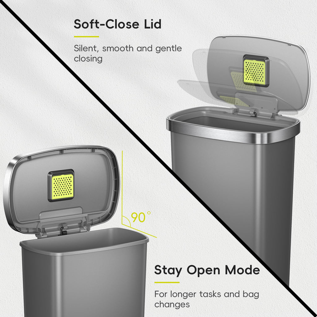 13.2 Gallon / 50L Grey Plastic Step Trash Can with Stainless Steel Lid C971