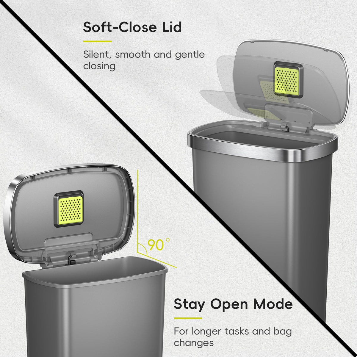13.2 Gallon / 50L Grey Plastic Step Trash Can with Stainless Steel Lid C971