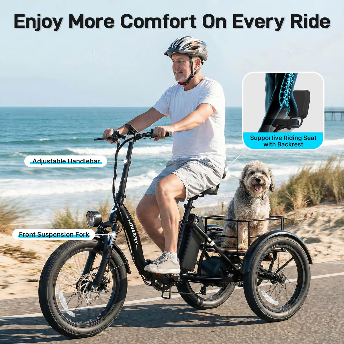 Electric Tricycle for Adults 750W Peak Motor 20"x3" Fat Tire Q3743