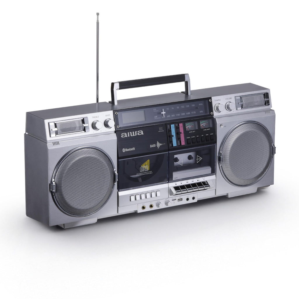 Retro Boombox CD Player with Cassette Recording, Bluetooth, FM/AM Radio, USB/SD/AUX Inputs, Dual 40W Speakers O575761