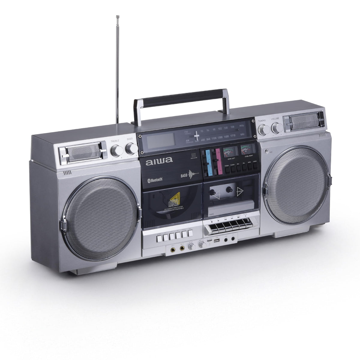Retro Boombox CD Player with Cassette Recording, Bluetooth, FM/AM Radio, USB/SD/AUX Inputs, Dual 40W Speakers O575761