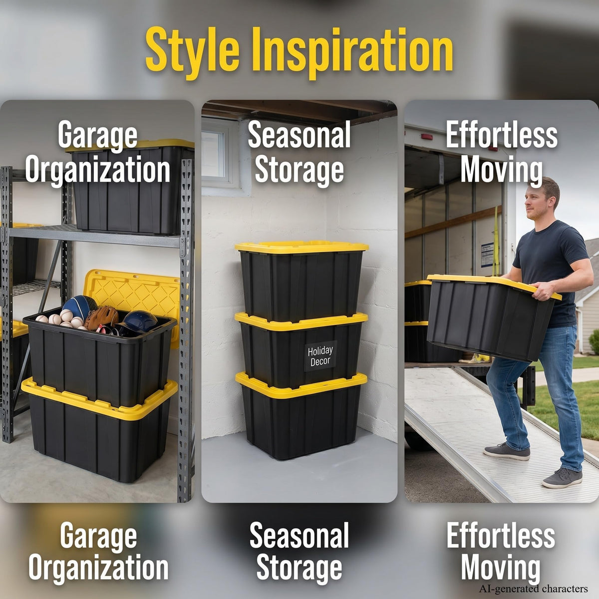 6 Pack 27 Gallon Heavy Duty Plastic Storage Bins with Lids O538