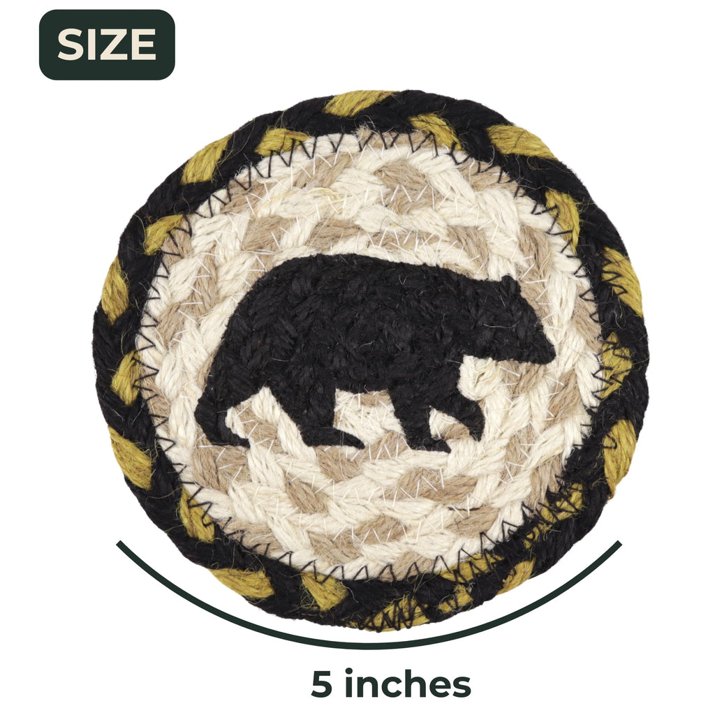 Braided Jute Coasters with Black Bear Design, Set of 2 Z120695