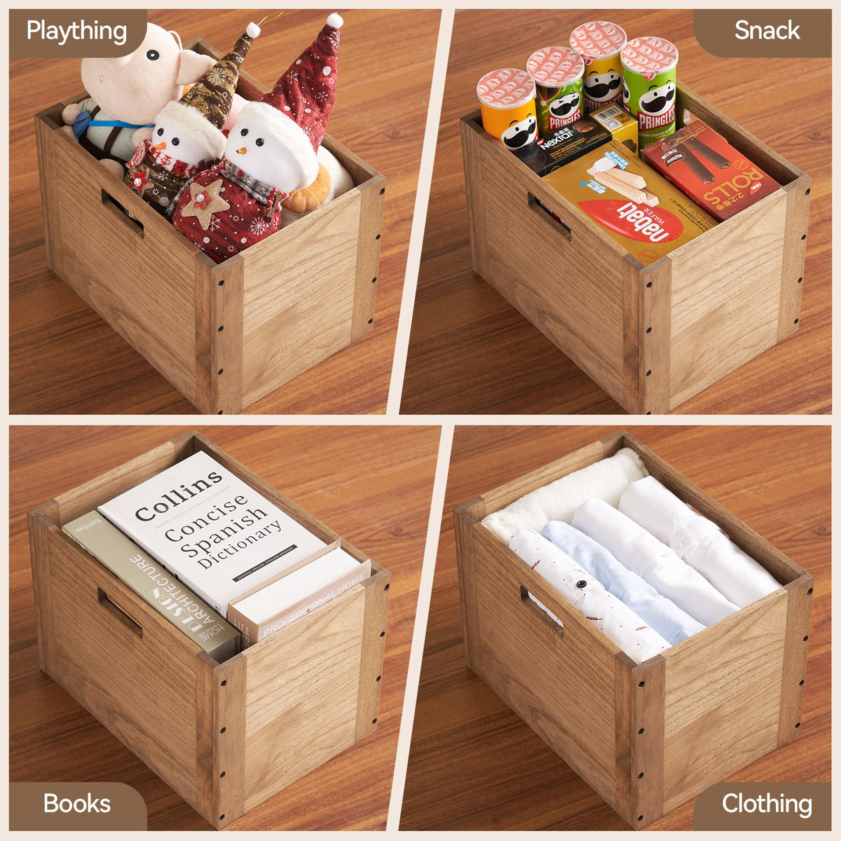 Brown Stackable Wood Storage Cube with Handles Z4366