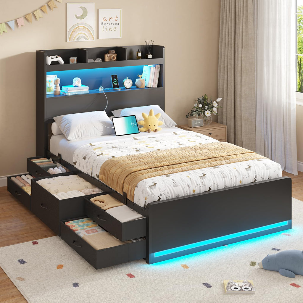 Twin Size Storage Bed Frame with 5 Drawers M46179