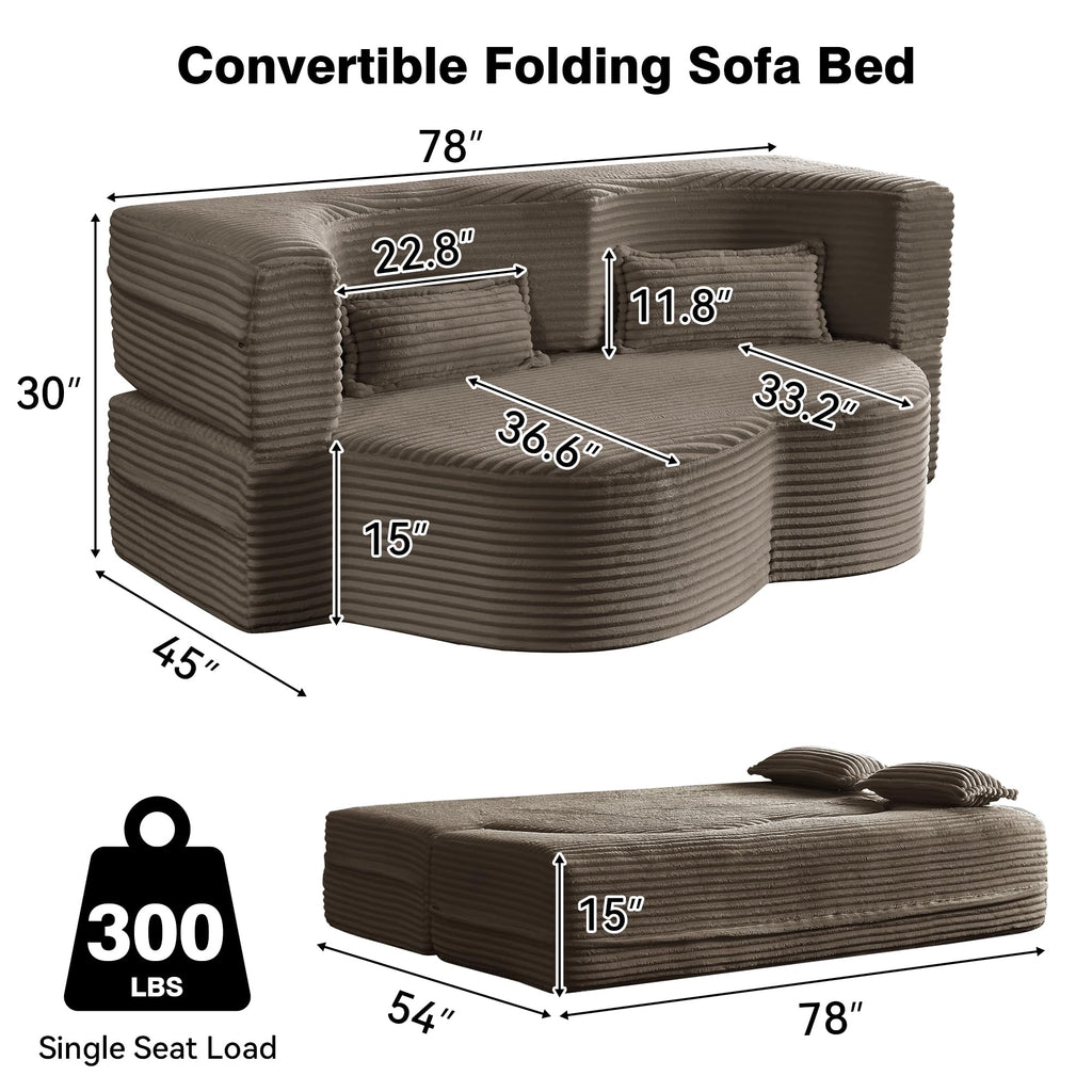 Brown Corduroy Convertible Futon Sofa Bed N39209