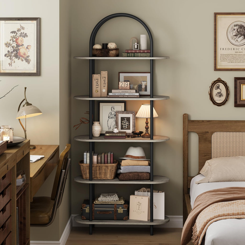 5-Tier Open Arched Bookshelf with Metal Frame N222955