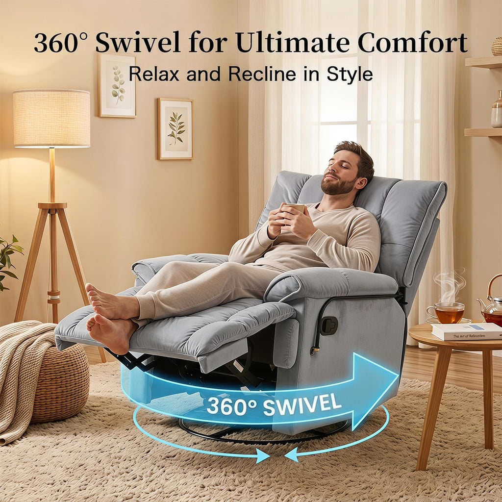 Velvet Swivel Recliner Accent Chair with Detachable Side Phone Holder B415