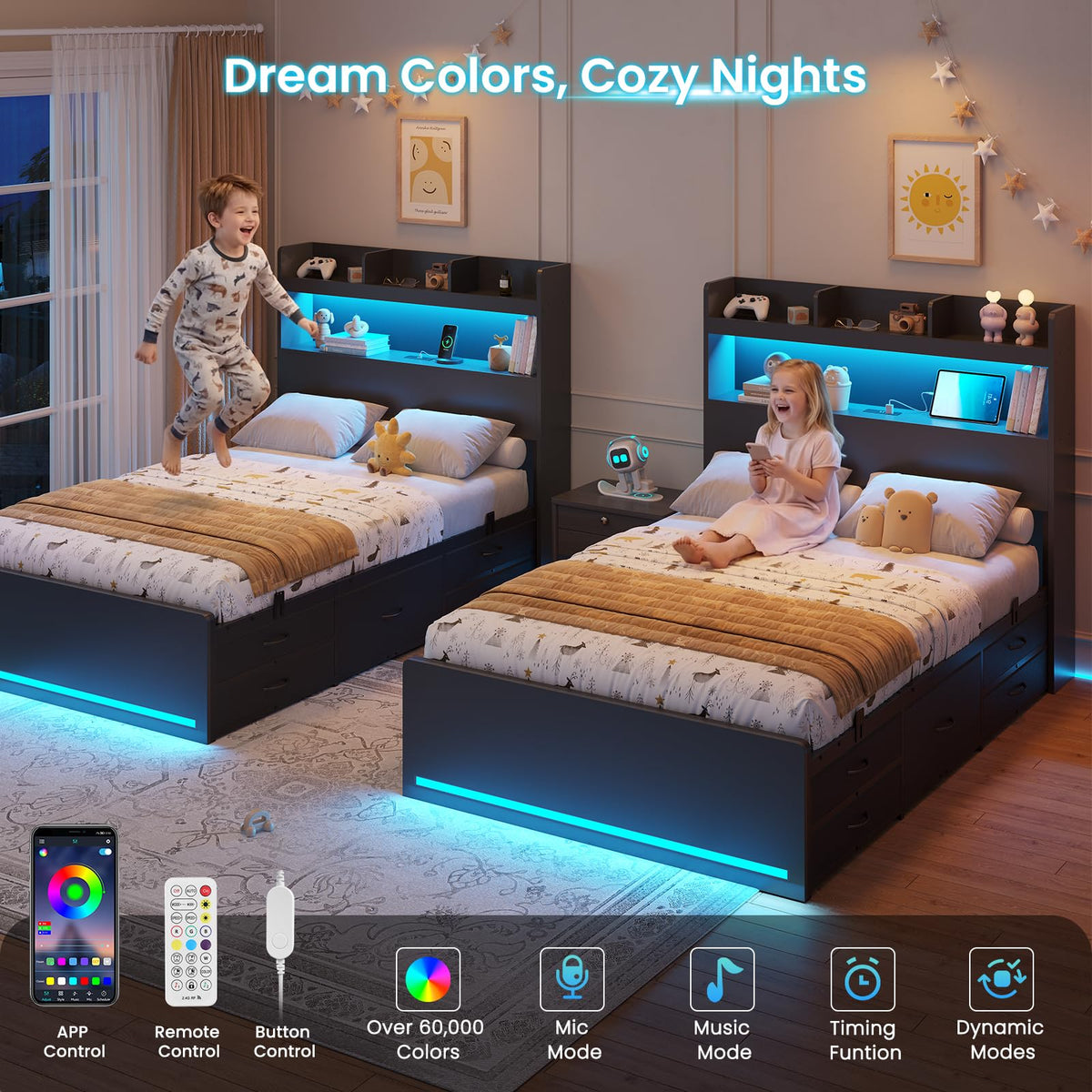 Twin Size Storage Bed Frame with 5 Drawers M46179