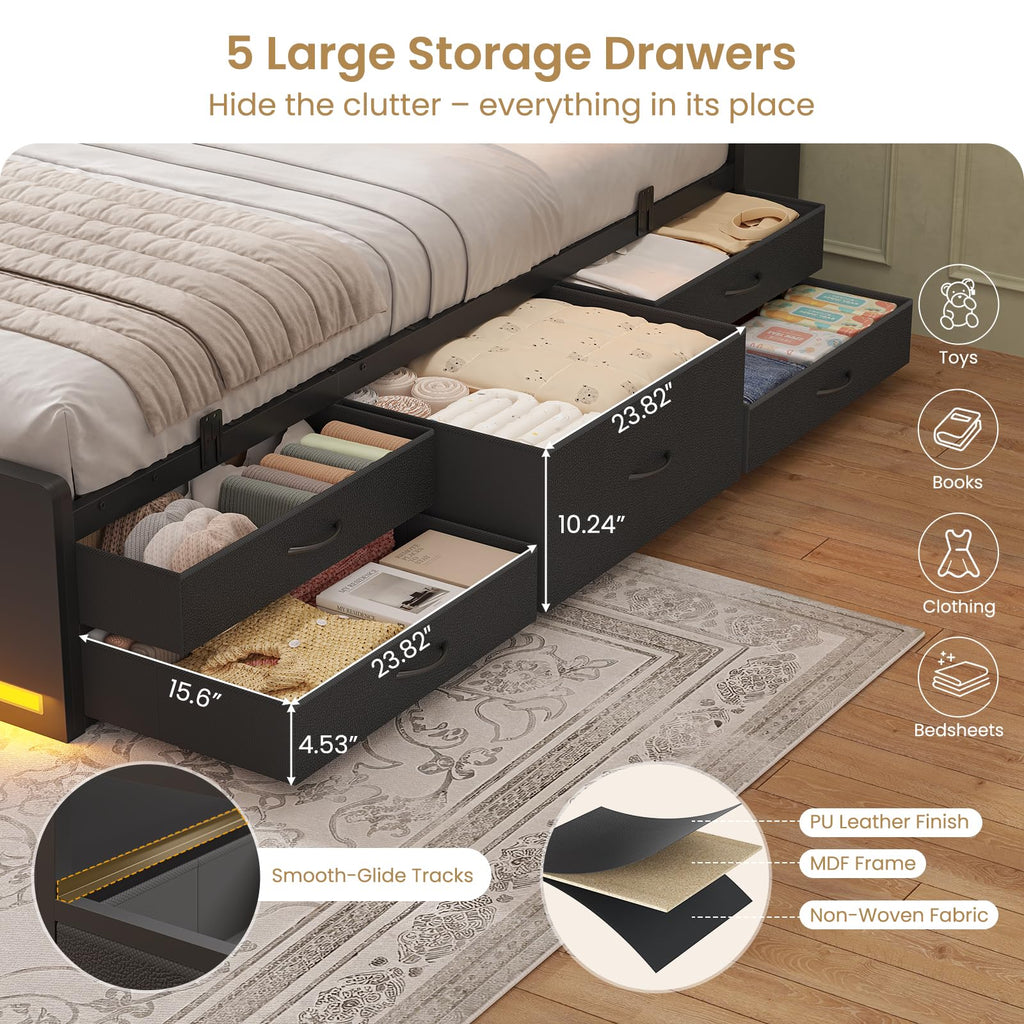 Twin Size Storage Bed Frame with 5 Drawers M46179