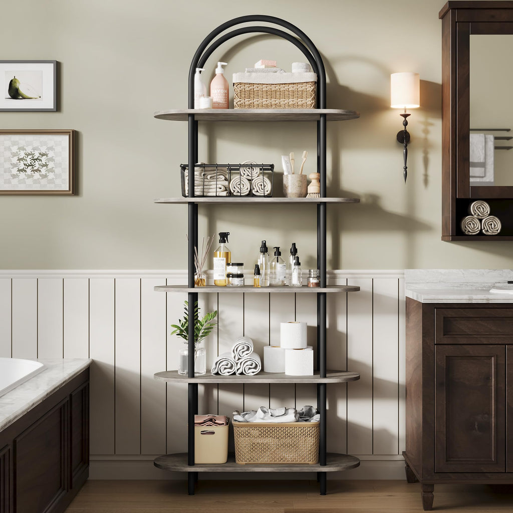 5-Tier Open Arched Bookshelf with Metal Frame N222955