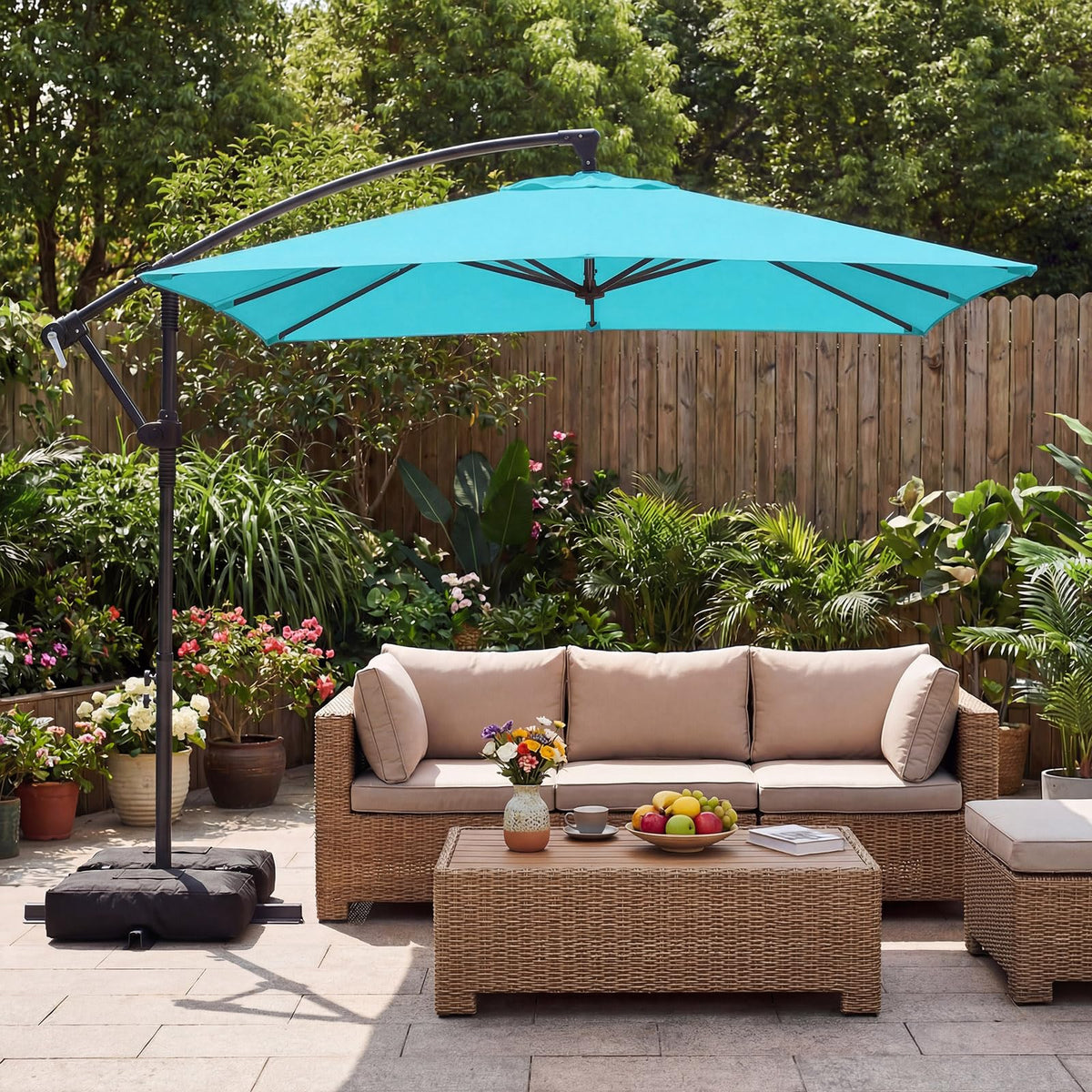 8x8 FT Square Offset Cantilever Patio Umbrella with Base U9972
