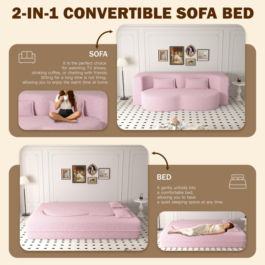 78" Full Size Pink Folding Sofa Bed T50584