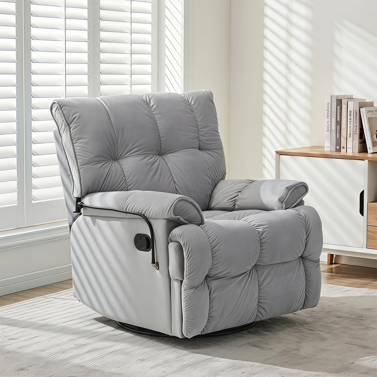 Velvet Swivel Recliner Accent Chair with Detachable Side Phone Holder B415