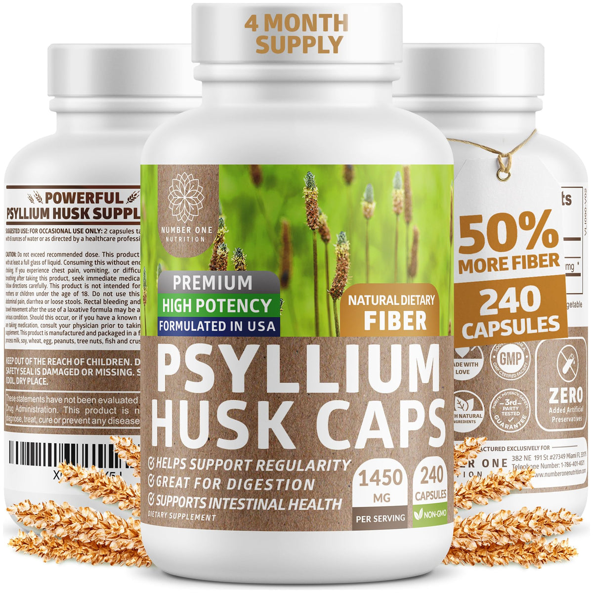 Psyllium Husk Capsules 1450mg 240 Caps I5093