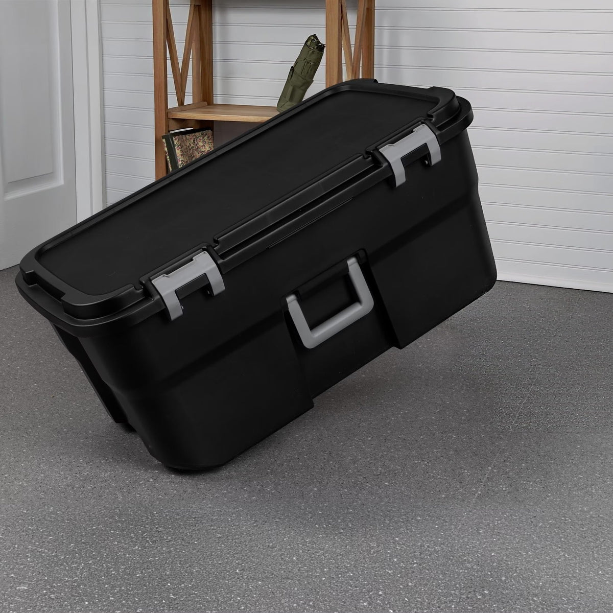 22 Gallon Black Wheeled Plastic Storage Trunk D51788