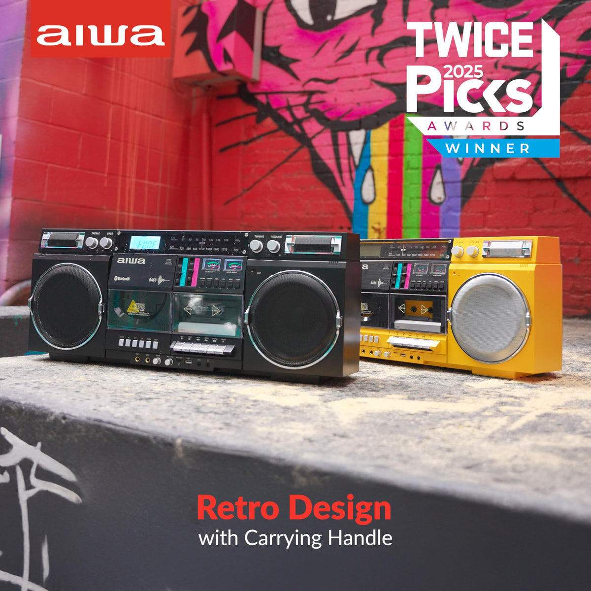 Retro Boombox CD Player with Cassette Recording, Bluetooth, FM/AM Radio, USB/SD/AUX Inputs, Dual 40W Speakers O575761