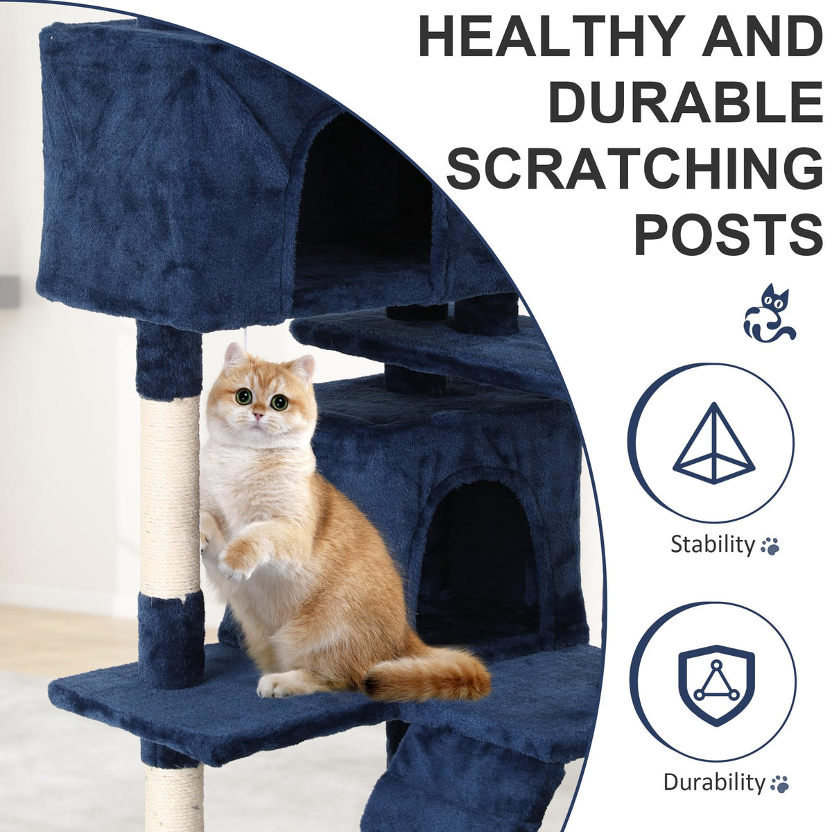 70 Inch Navy Blue Multi-Level Cat Tree with Scratching Posts N9008