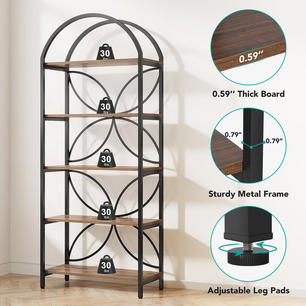 75 Inch Tall Arched 5-Tier Bookshelf O499276