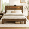 King Walnut Storage Bed Frame with LED Lights Z419