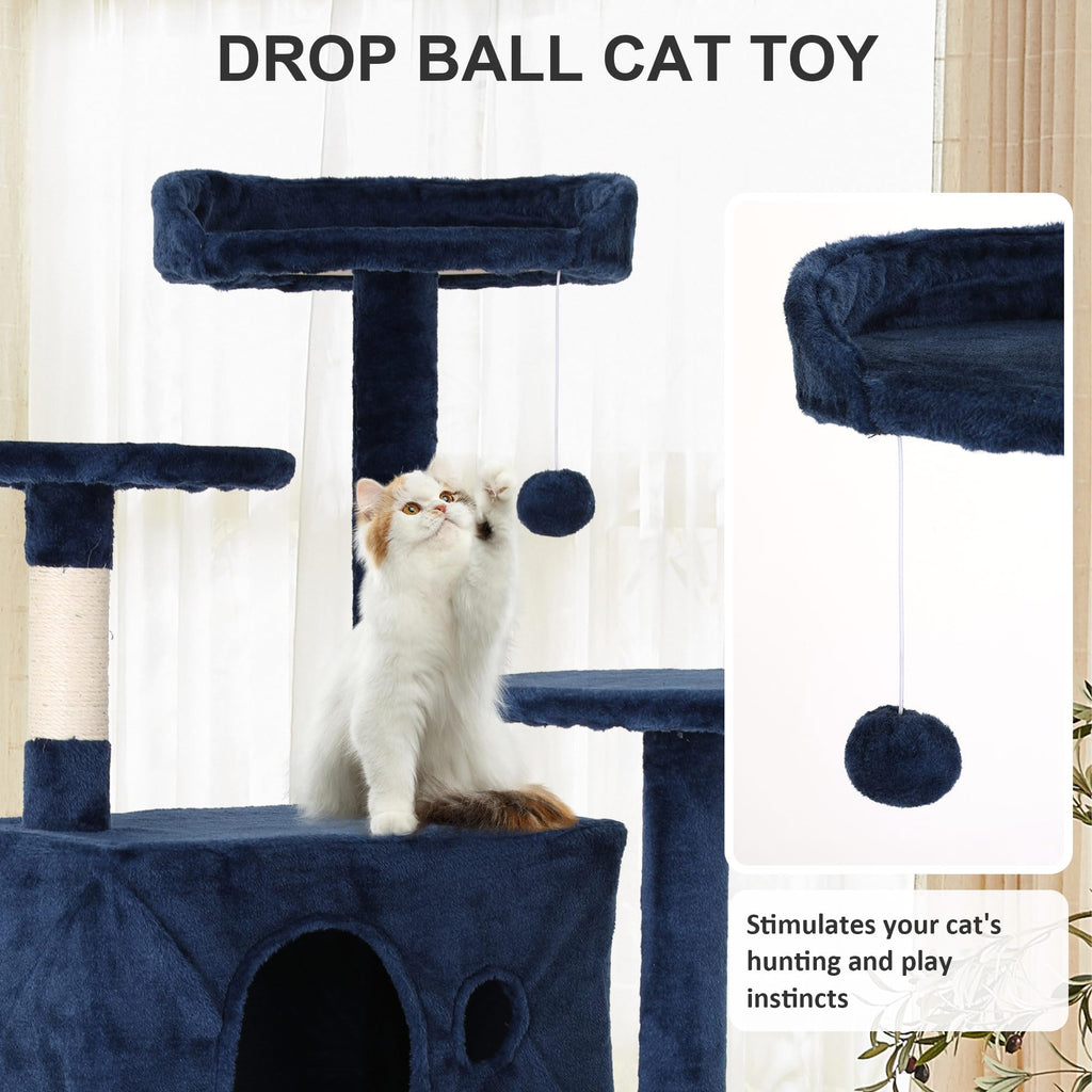 70 Inch Navy Blue Multi-Level Cat Tree with Scratching Posts N9008