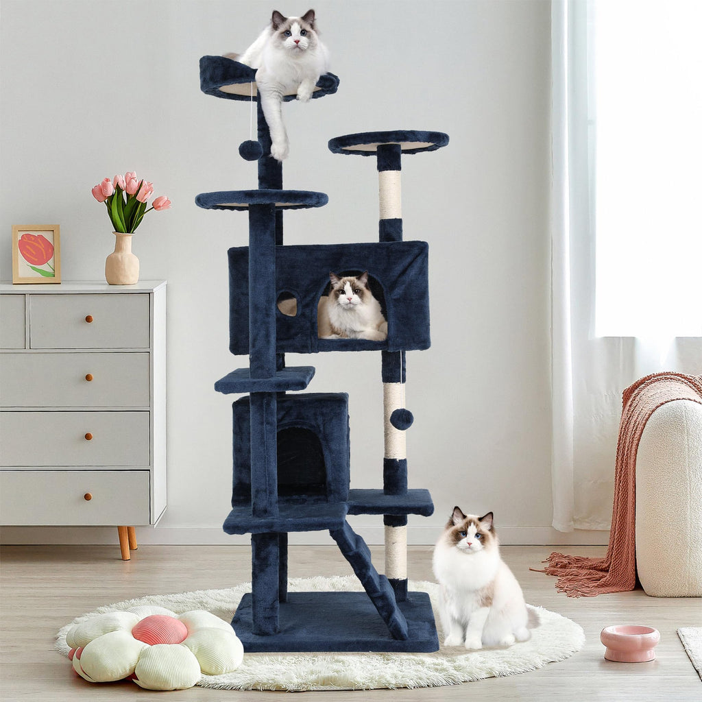 70 Inch Navy Blue Multi-Level Cat Tree with Scratching Posts N9008