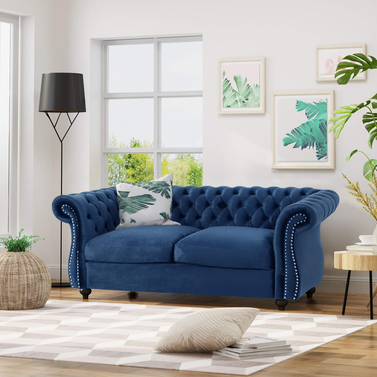 Navy Blue Velvet Tufted Chesterfield Sofa M4707