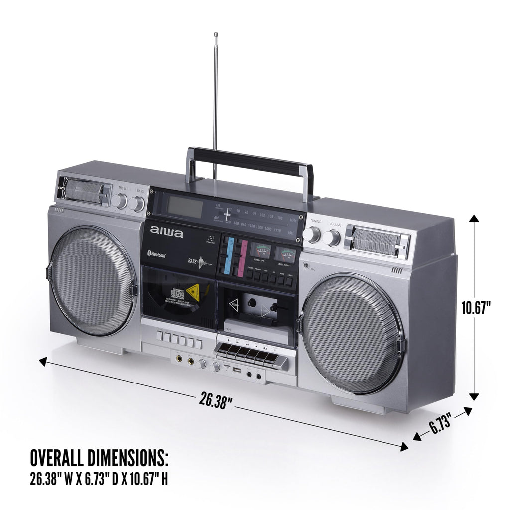 Retro Boombox CD Player with Cassette Recording, Bluetooth, FM/AM Radio, USB/SD/AUX Inputs, Dual 40W Speakers O575761