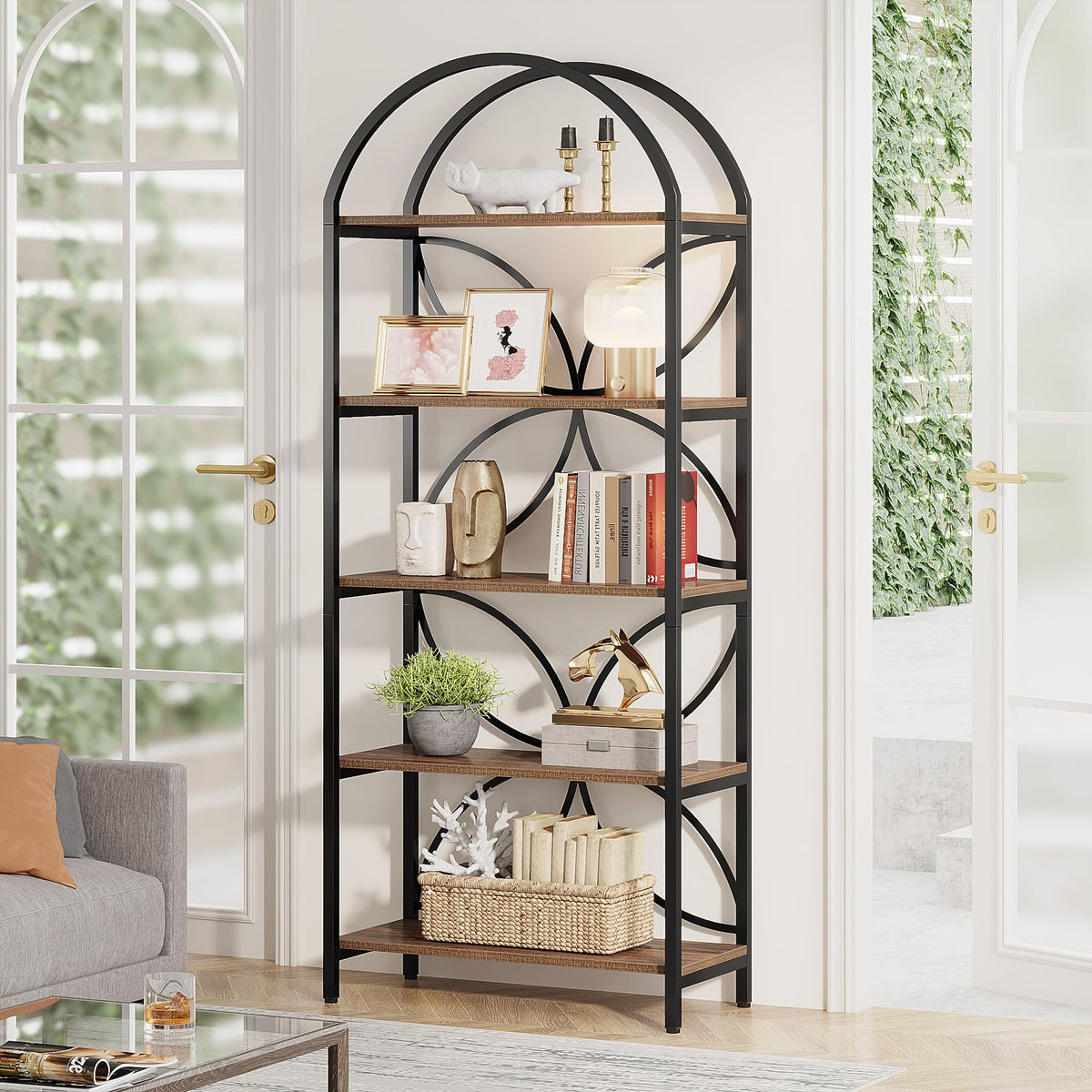75 Inch Tall Arched 5-Tier Bookshelf O499276