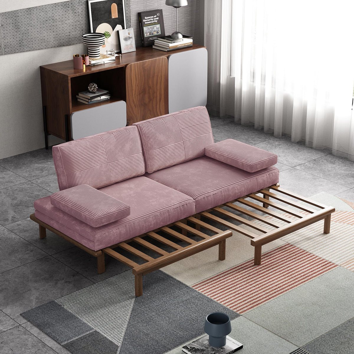 78.7" Pink Velvet Sofa Bed Z869094