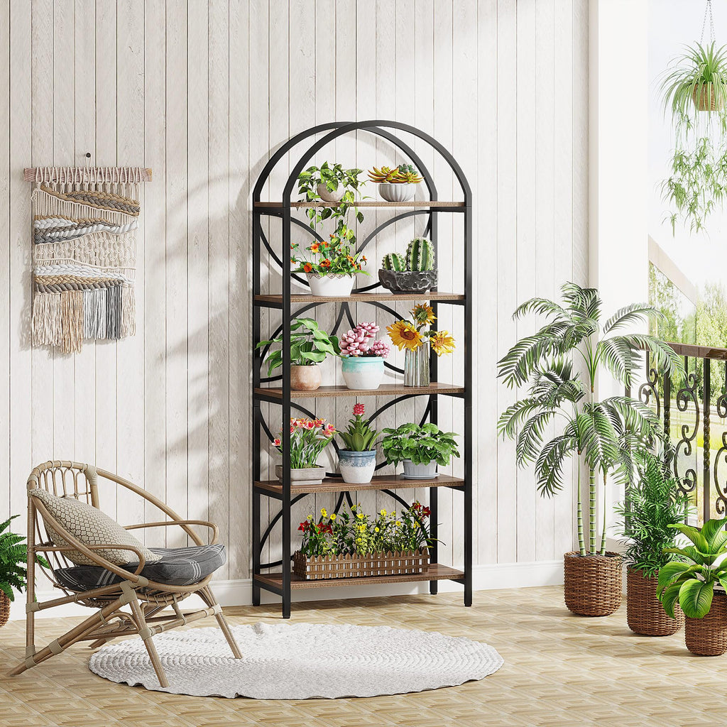 75 Inch Tall Arched 5-Tier Bookshelf O499276