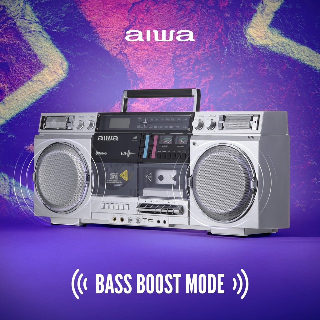 Retro Boombox CD Player with Cassette Recording, Bluetooth, FM/AM Radio, USB/SD/AUX Inputs, Dual 40W Speakers O575761