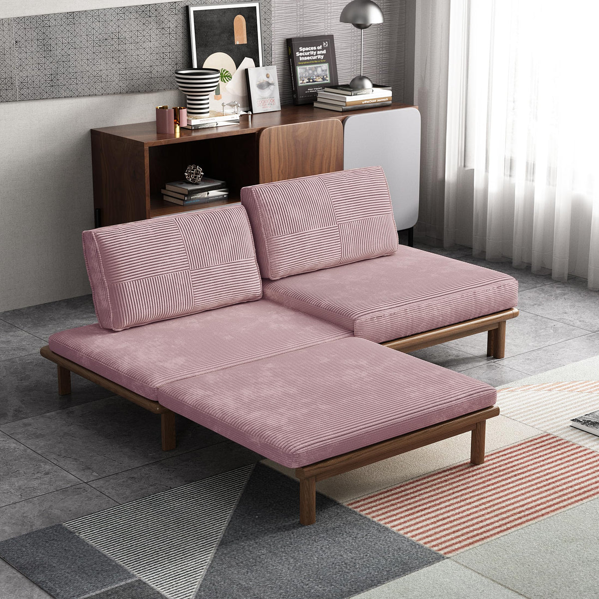78.7" Pink Velvet Sofa Bed Z869094