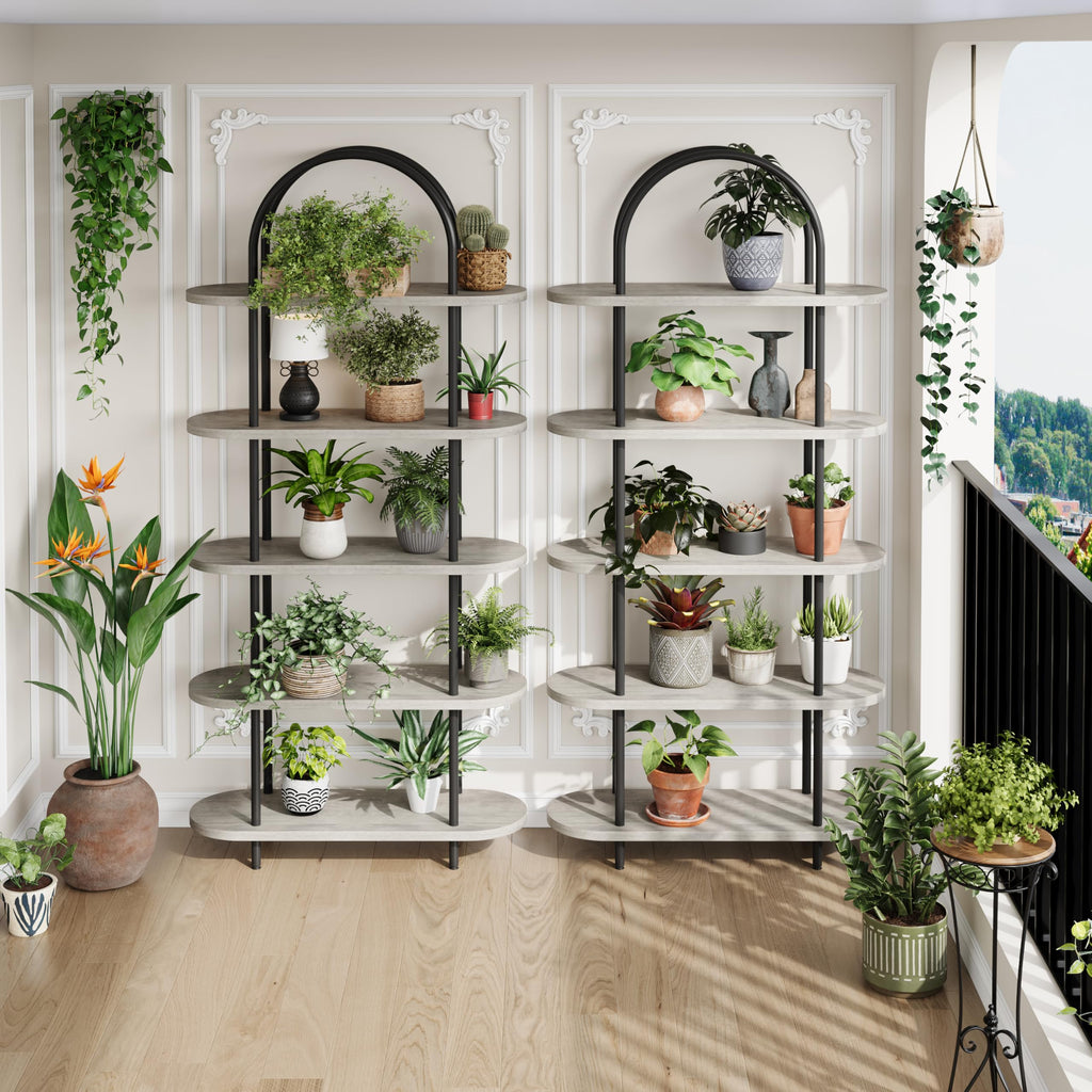 5-Tier Open Arched Bookshelf with Metal Frame N222955