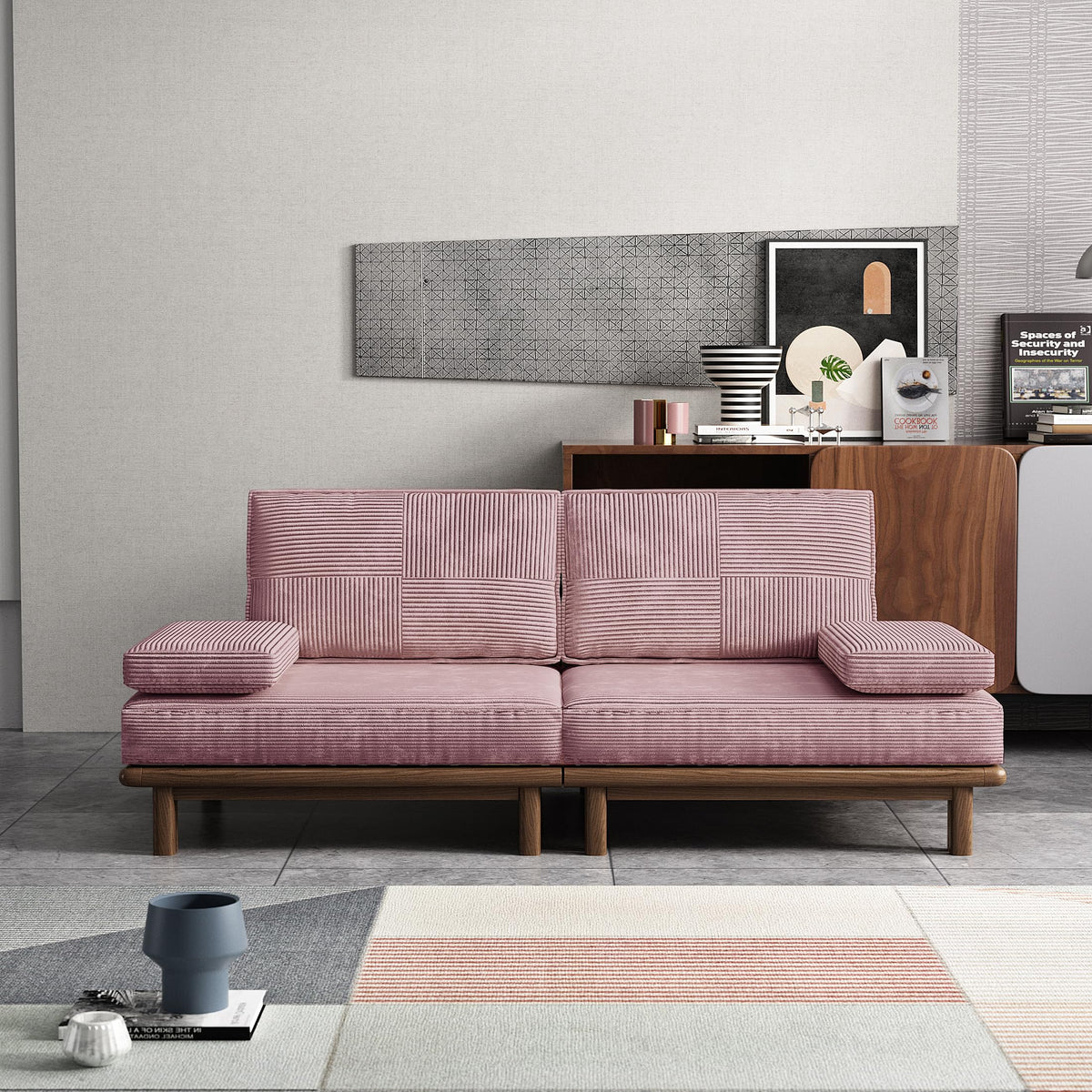 78.7" Pink Velvet Sofa Bed Z869094