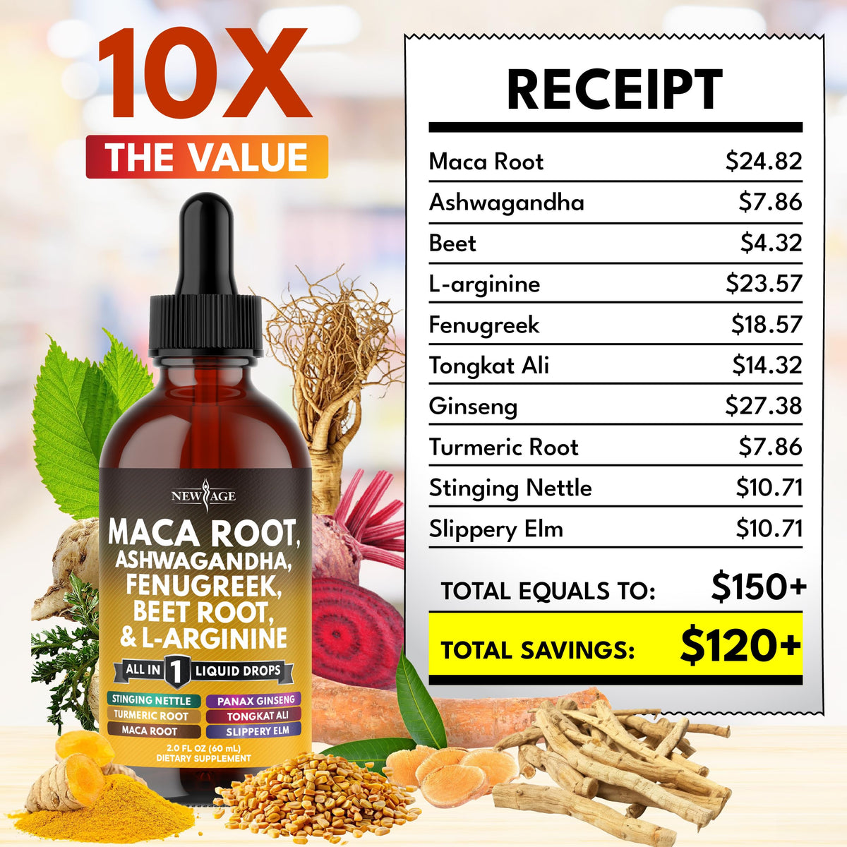 Organic Maca Root Liquid Drops with Ashwagandha 8oz B152