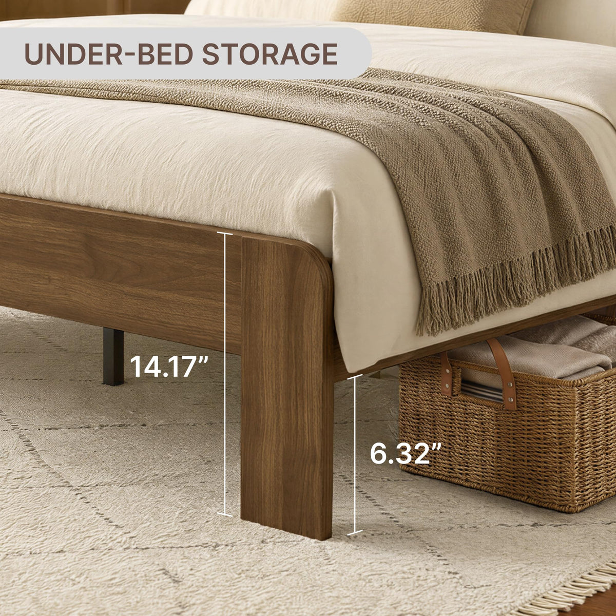 King Walnut Storage Bed Frame with LED Lights Z419