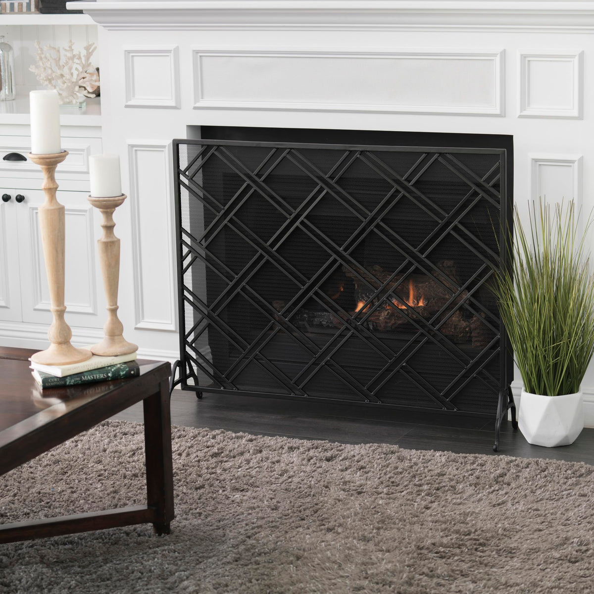 Black Wrought Iron Fireplace Screen D613