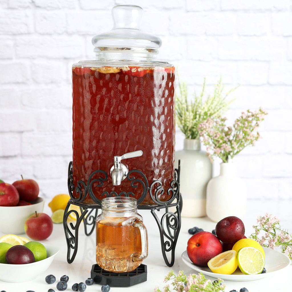 2.5 Gallon Glass Beverage Dispenser with Stand and Stainless Steel Spigot W771