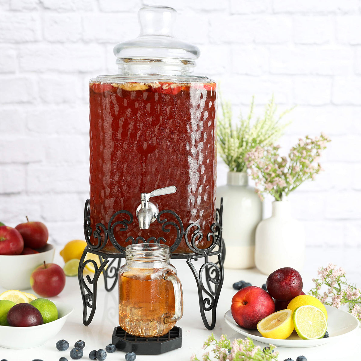 2.5 Gallon Glass Beverage Dispenser with Stand and Stainless Steel Spigot W771